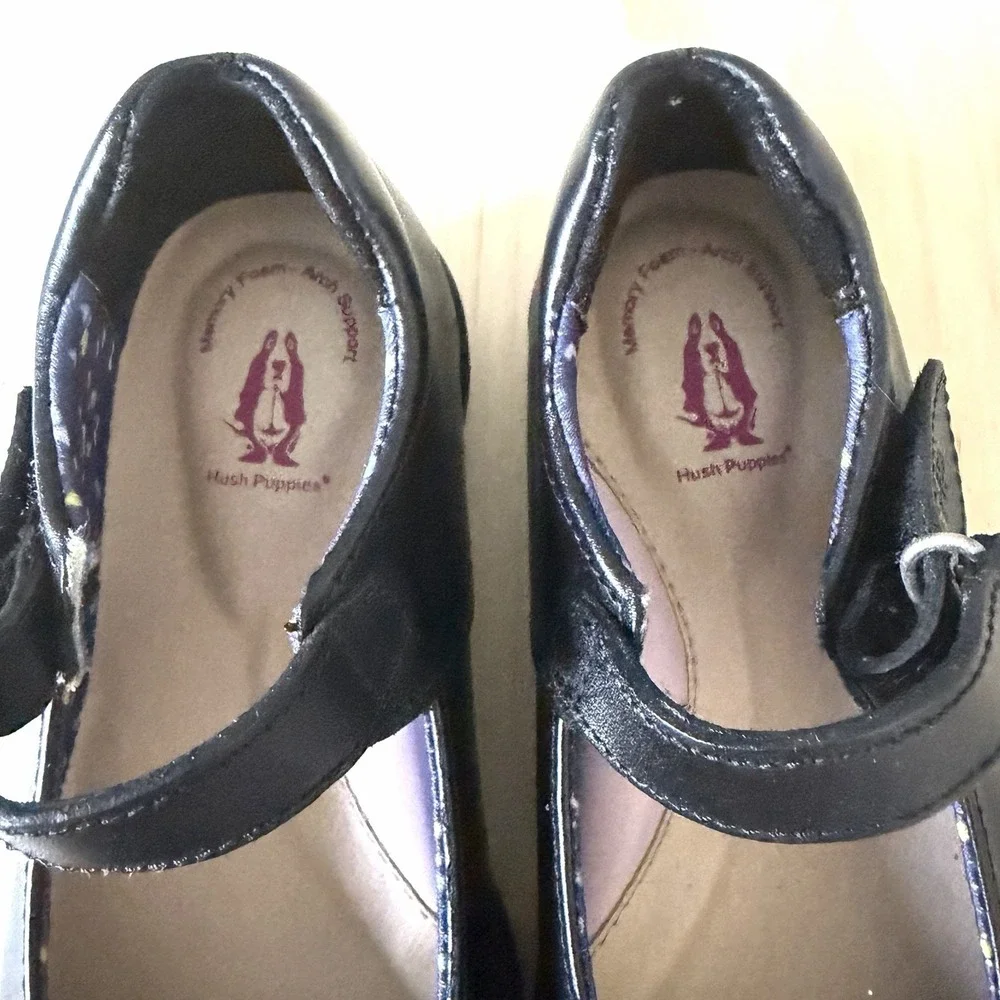 Hush Puppies Girls Size 1 Leather Touch Fasten Black Mary Jane School Shoes